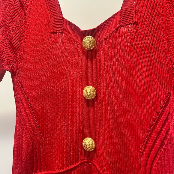 Balmain Red Ribbed Dress - Picture 4 of 12